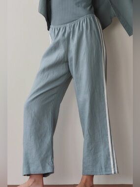 Donni Linen Crop Stripe Pant, Sage Green, L